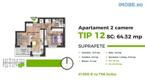 Apartament 2 camere, Militari Residence, comision 0%