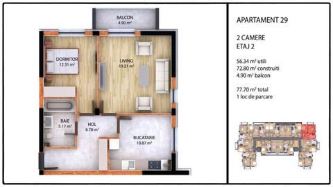 Apartament 2 camere Tunari Pipera 62mp utili NOU Mirador NORD 62.000E