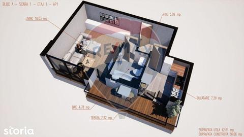 Apartament 1 camera | 42.61 mp | Comision 0%