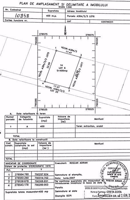 Propietar Teren la  800 mp lot A 384