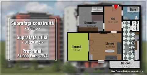 Apartament 2 camere de vanzare in bloc nou,Targu  Tudor