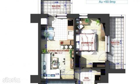 Apartament 2 camere Bucium , 51 metri, etaj 1 Cod:130012