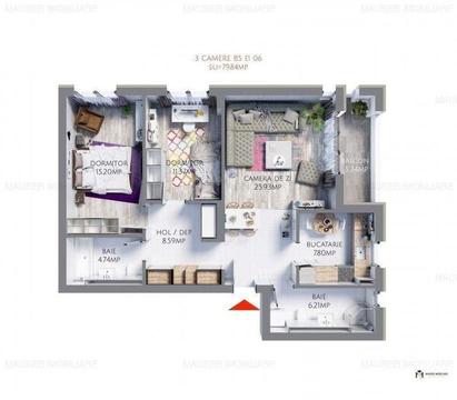 Apartament cu 3 camere de vanzare in bloc nou, Maurer Residence (MR79)