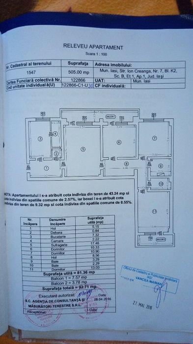 Apartament 4 camere 92,7 mp, Ateneu Tătărași, parcare 43mp, boxa 19mp