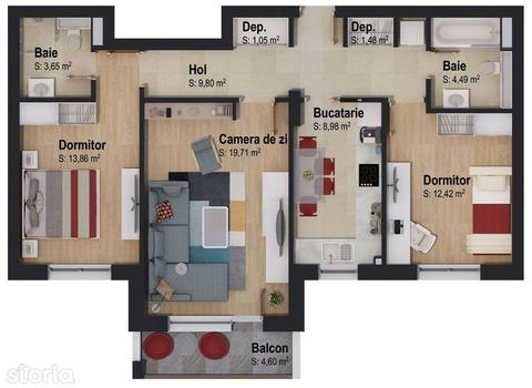 Apartament cu 3 camere proiect Victory by Casa Nobel!