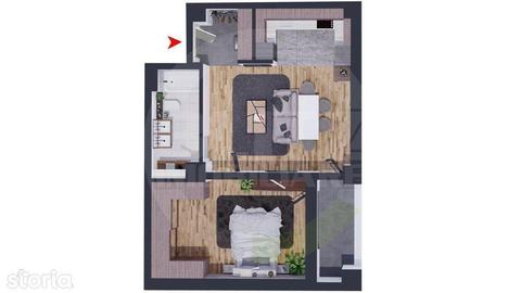 Apartament 2 camere, 55.96 mp, semifinisat, zona Vivo