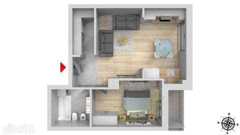 Apartament 2 camere, 55.26 mp, semifinisat, zona Vivo