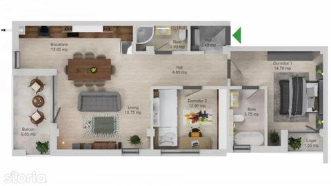 Apartament cu 3 camere de vânzare