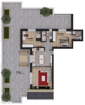 Apartament cu 3 camere la mansarda+terasa de 126 mp 5% DISCOUNT