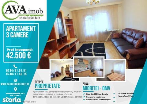 Apartament 3 camere, mobilat, zona Mioritei - OMV