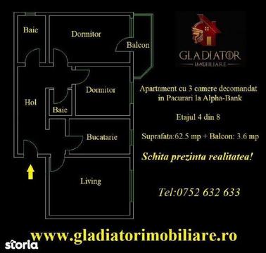 Apartament 3 camere, Pacurari, la bulevard