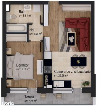 Apartament tip studio cu terasă de 7, 21 mp