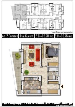 Apartamente 2 camere la cheie, finalizat, 61 mp utili,str. Tineretului