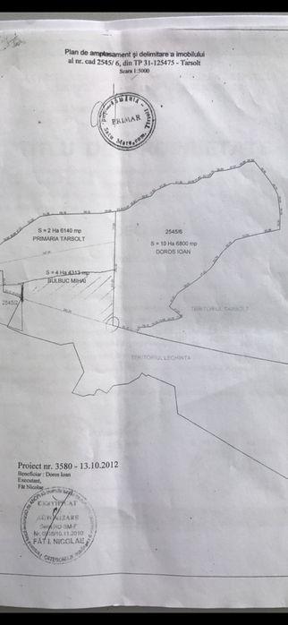 Vand teren 10 ha si 6,800 mp din 10 parcele lipite toate cu extras CF