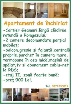 Apartament cu două camere de închiriat sau de vânzare